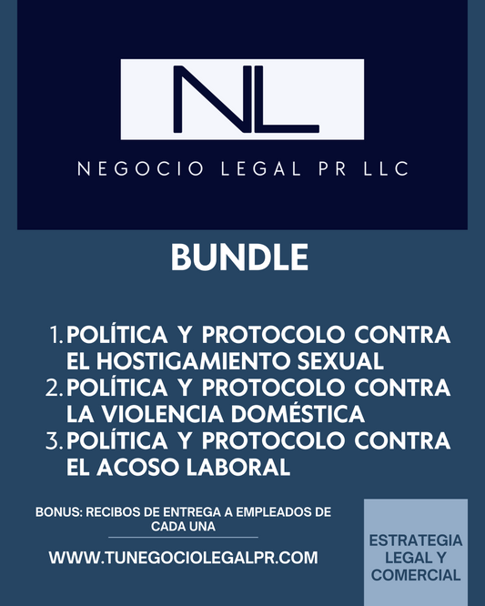 Bundle de Políticas y Protocolos con Recibos y Tres Check-Lists | Política y Protocolo Contra Acoso Laboral + Violencia Doméstica + Hostigamiento Sexual (3 políticas y protocolos separado)s)